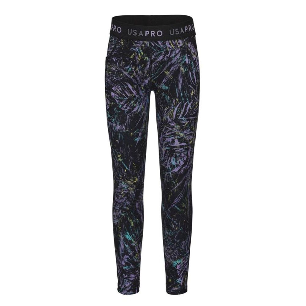 USA Pro Girls Leaf Print Tight Leggings / Black/Multicolored